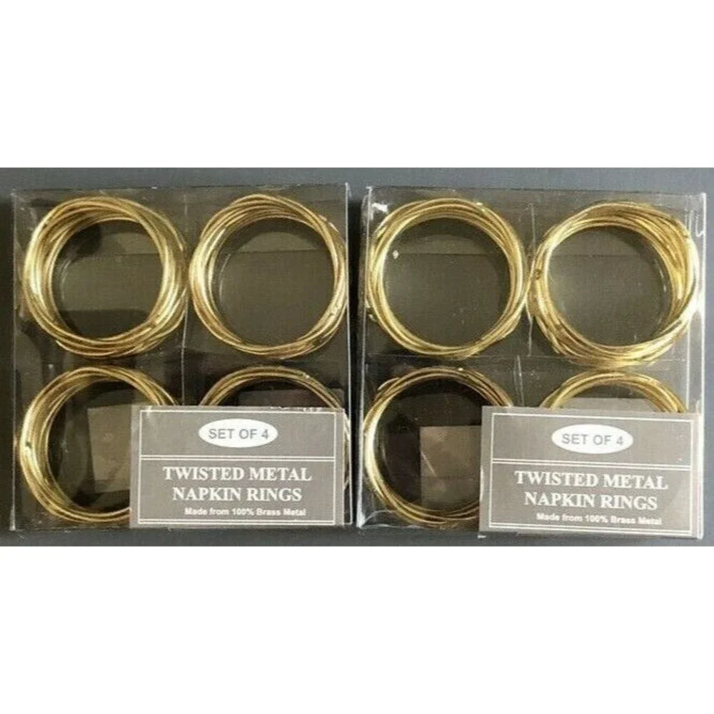 Twisted Wire Napkin Rings Set of 8 Gold Tone Brass New Wedding Anniversary Party